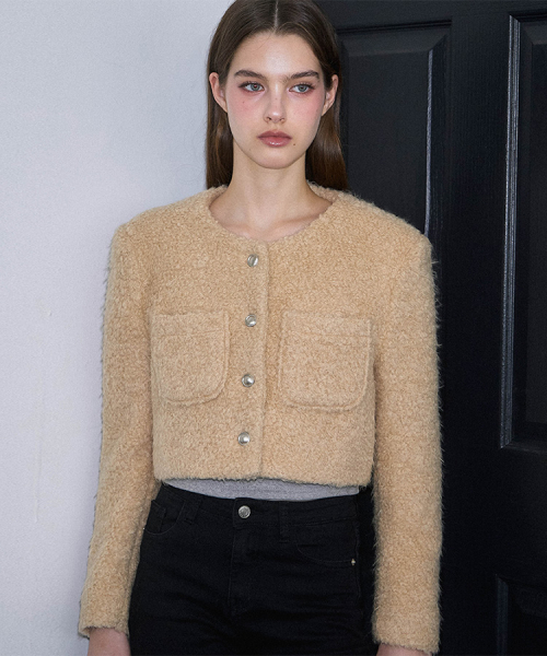 Angora Pocket Fur Jacket [Beige]