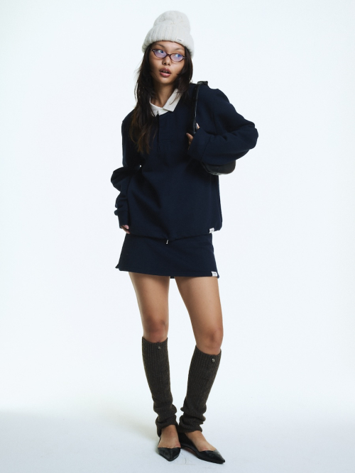 MUSINSA GLOWNY G DRAWSTRING SWEAT SKIRT NAVY