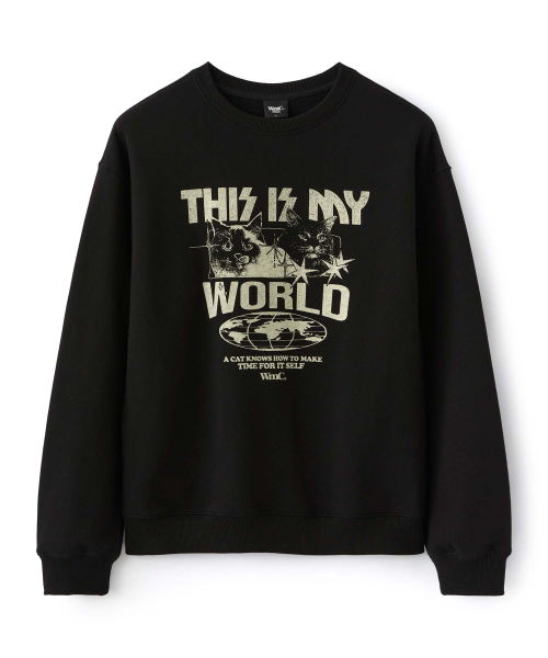 더블유엠씨() [WMC x HINA] 마이월드 블루캣 맨투맨_BLACK 상품 이미지