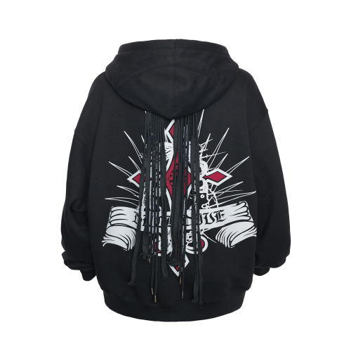 Backstring Cross Graphic Hoodie Zip-Up Black