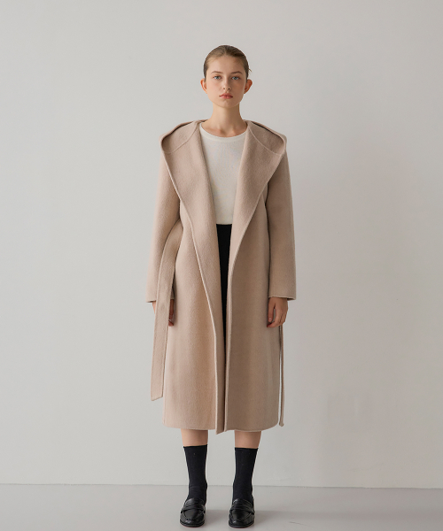 Альпака худи длинное пальто Beige