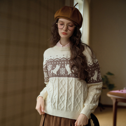 SR_Crewneck ivory jacquard вязаная sweater