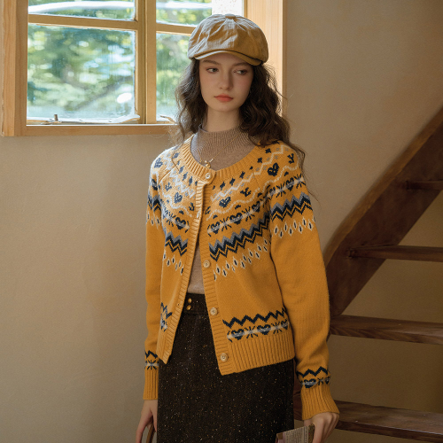 SR_Fair isle jacquard шерсть cardigan