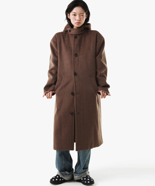 HAND STITCH худи MAXI шерсть COAT (BROWN)