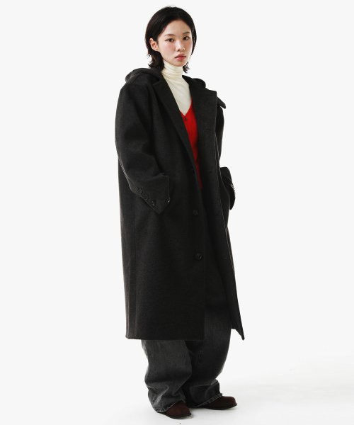 HAND STITCH худи MAXI шерсть COAT (серый)