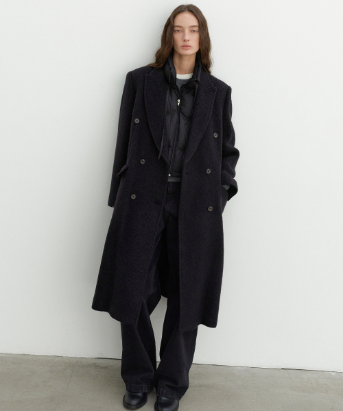 르바 Hairy Alpaca Blended Classic Coat - Black