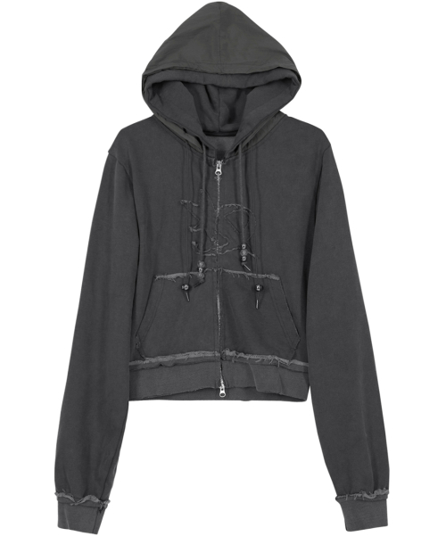 MUSINSA公式 | FLAREUP Layered Zip Hoodie (FL-150_Charcoal)