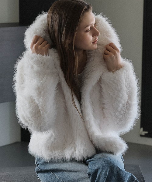 MUSINSA公式 | DEHEVE Overfit Hood Fur Jacket [Ivory]