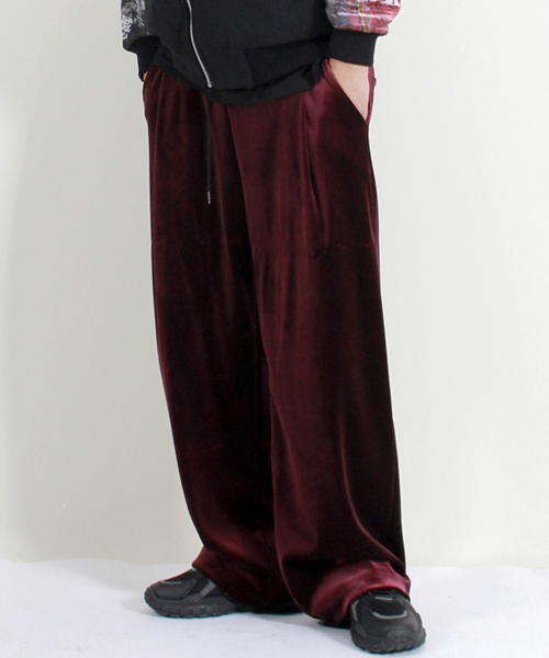 Бархатные Wide брюки с одной складкой Burgundy