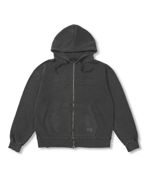 Applique STGM Pigment Washed Oversized Zip-up Hoodie Charcoal