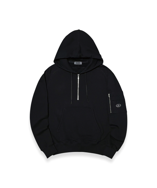 R-0020 COMBAT HALF ZIP-HOODIE(BLACK)