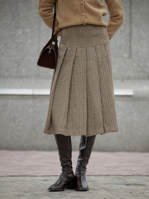 ETIENNE check midi skirt_BEIGE