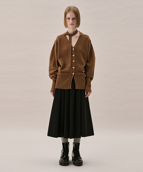 WOOL TIE CARDIGAN_BROWN