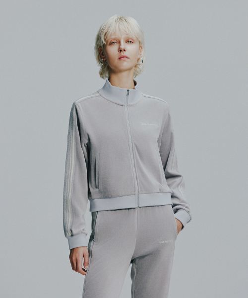 Бархатная спортивная куртка с лампасами - Silver