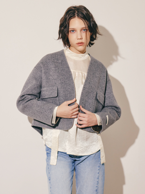 Рукодельное короткое пальто без воротника Ash Grey
