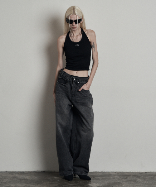CAT BRUSH FADE WIDE DENIM PANTS RUSTY BLACK