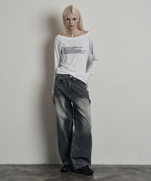 CAT BRUSH FADE WIDE DENIM PANTS VINTAGE BLUE