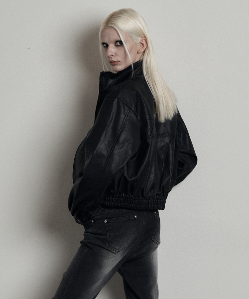 ECO LEATHER EM LOGO TWO WAY JACKET BLACK