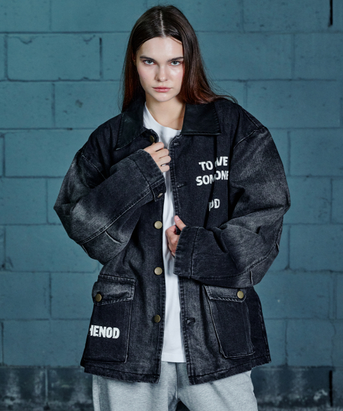 Leather Collar Vintage jacket (Black denim)