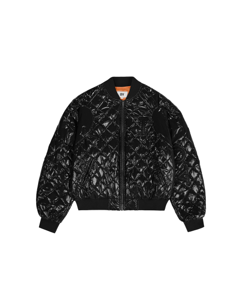 GLOSSY I LOVE OY QUILTED JACKET - BLACK