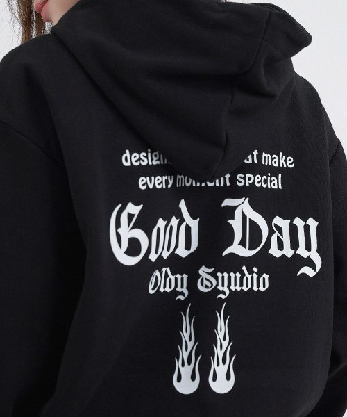 Оверсайз худи Fire Lettering Black (с начесом на выбор)