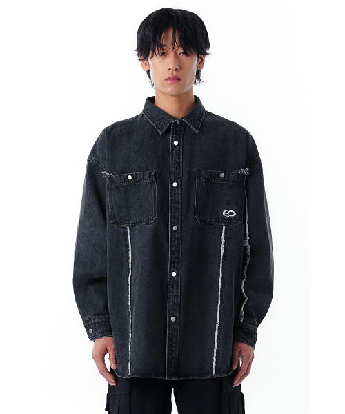 W.L CUTTING WASHED DENIM SHIRTS-BLACK