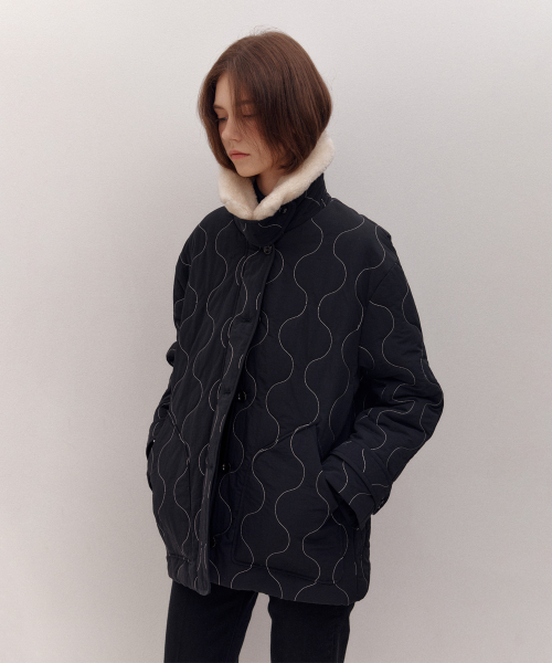 WOOL SHEARING COLLAR QUILTED JK (BLACK)