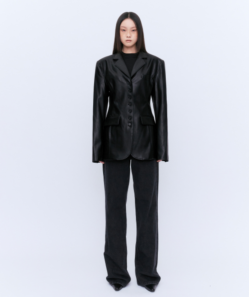 BUTTON LEATHER JACKET BLACK