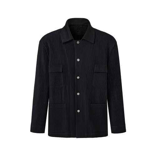 Мужская рабочая куртка с плиссировкой и контрастным воротником (Black)