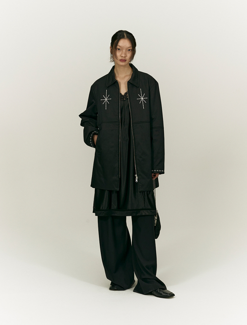 BOHEMIAN STITCH HALF COAT PADDING [BLACK]