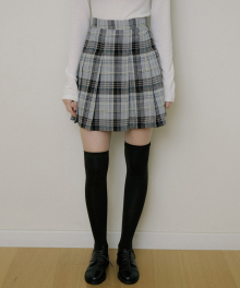 EOT CHECKERED PLEATS MINI SKIRT GRAY