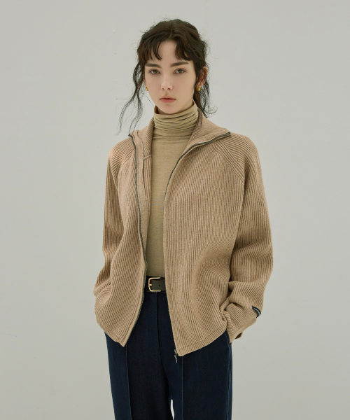 ZIP-UP KNIT CARDIGAN_NFCA4151 (BEIGE)