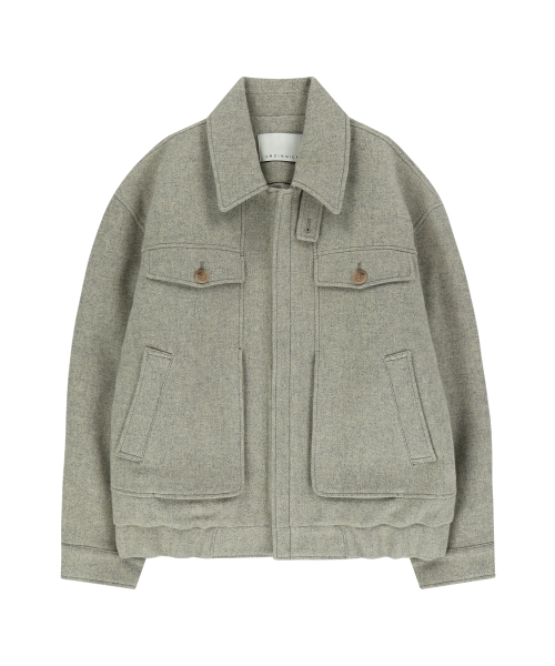 HERRINGBONE WOOL BLOUSON (OATMEAL)