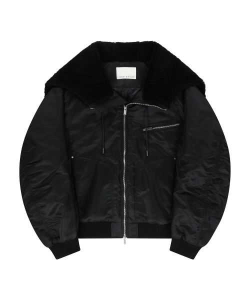 FUR HOODED NYLON MA-1 JACKET (BLACK)