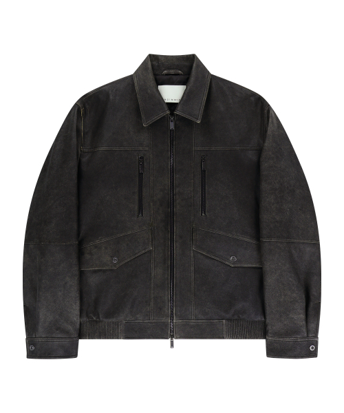 BUFFED LEATHER BOMBER JACKET (GRAY / LAMBSKIN)