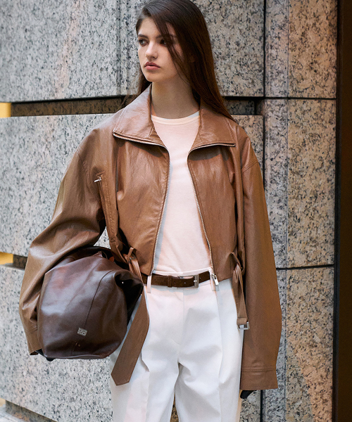 Leather Zip Up Bomber Jacket
