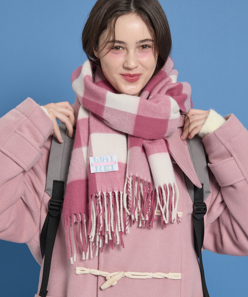 와이케이() 톤온톤 체크 머플러 핑크 상품 이미지