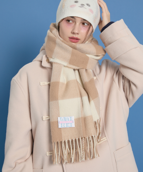 와이케이() 톤온톤 체크 머플러 베이지 상품 이미지