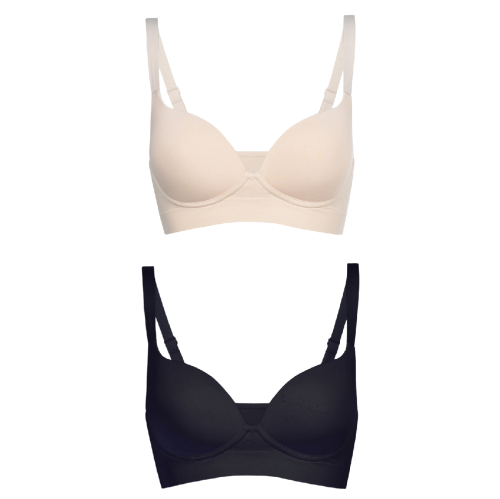 SKINON WIRELESS COSY BRA [SKIN, BLACK 2PC]