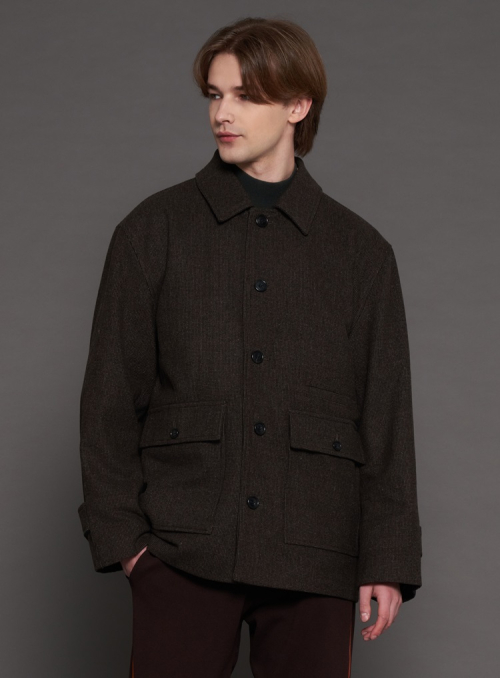 Полупальто Wool Blend Half Coat Khaki Grey (XL~4XL)