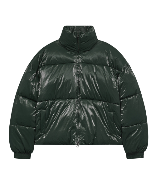 Глянцевый короткий пуховик с высоким горлом 86-IRO339 Green