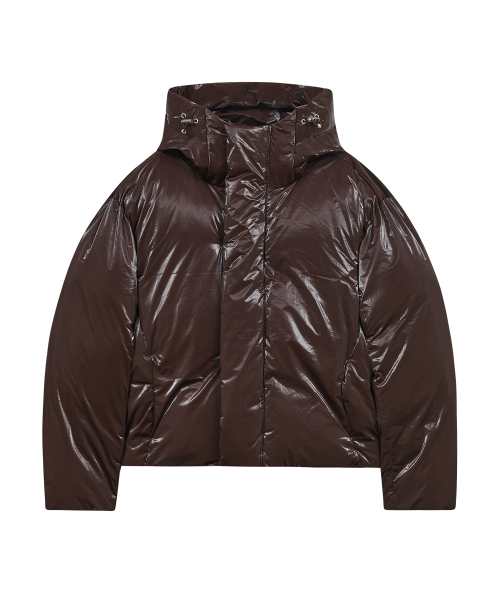 Оверсайз пуховик с капюшоном 86-IRO341 Essential Glossy Brown