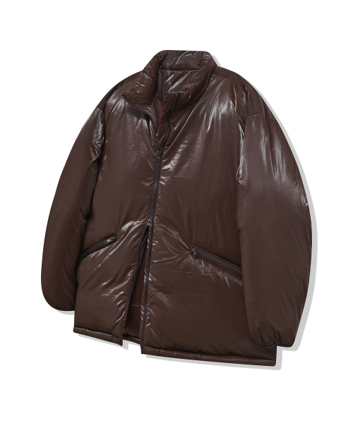85-VIVA046 Utility глянцевый пуховик с полувысоким воротником Brown