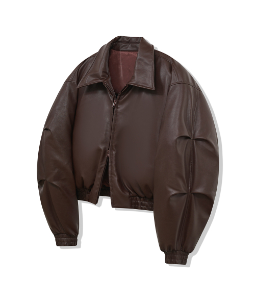 85-VIVA047 воротник Balloon Two-Way кроп кожаный короткий пуховик Brown