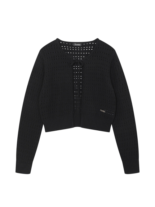 Round Ribbon String Punching Knit Cardigan- U1F32KCD030