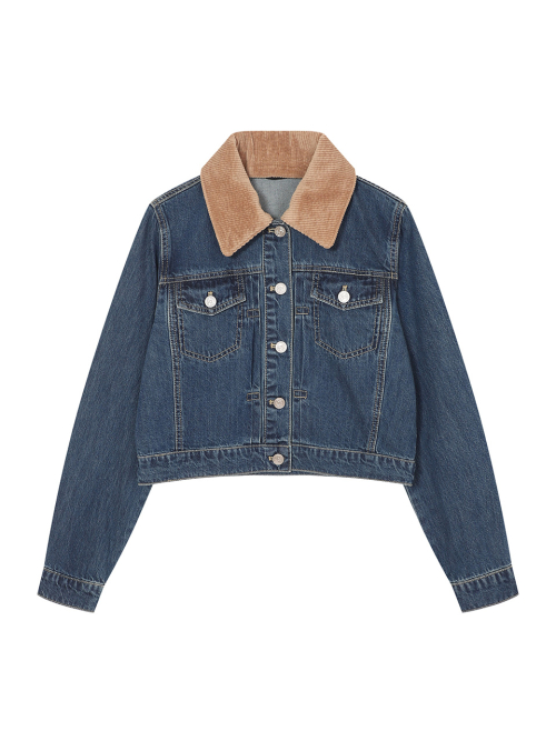 corduroy colored collar denim jacket- U1F32DJK010