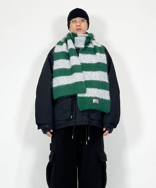 マフラー・ストール SK8ER ROCK Hairy Stripe Knit Muffler green 스케이터락(SK8ER ROCK) Hairy Stripe Knit Muffler ((green