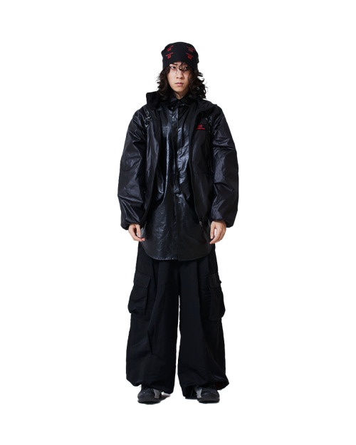 String Patchwork Windbreaker - Blcak