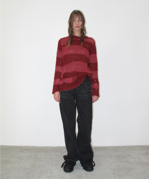 Damaged Color Block Knit (RED)
