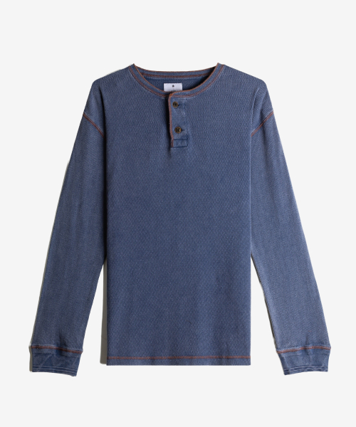 Вафельная рубашка Henley washed Indigo